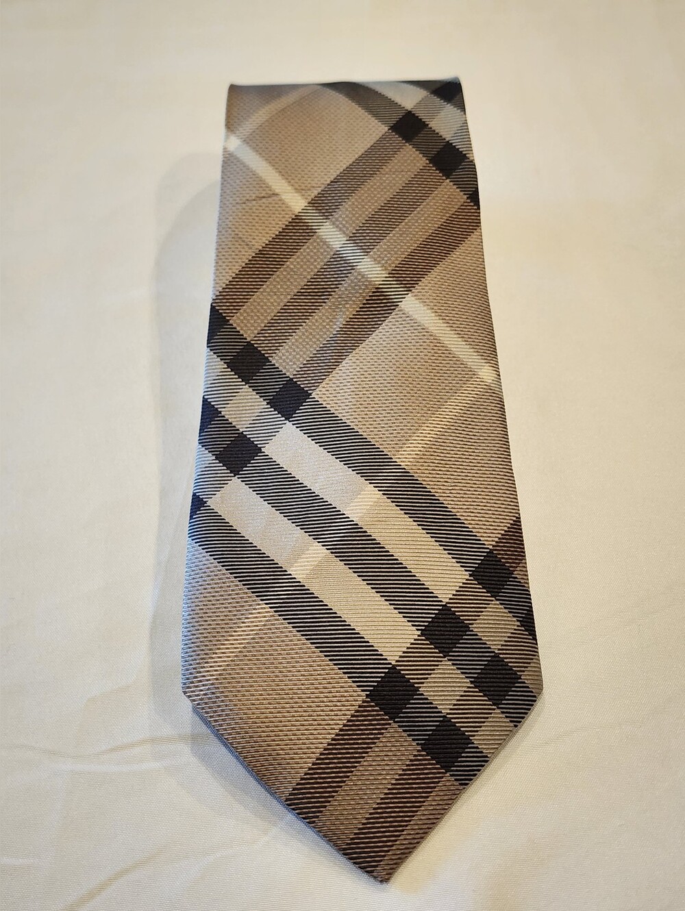 Burberry Taupe and Black Plaid Silk Tie - Picture 10 of 10